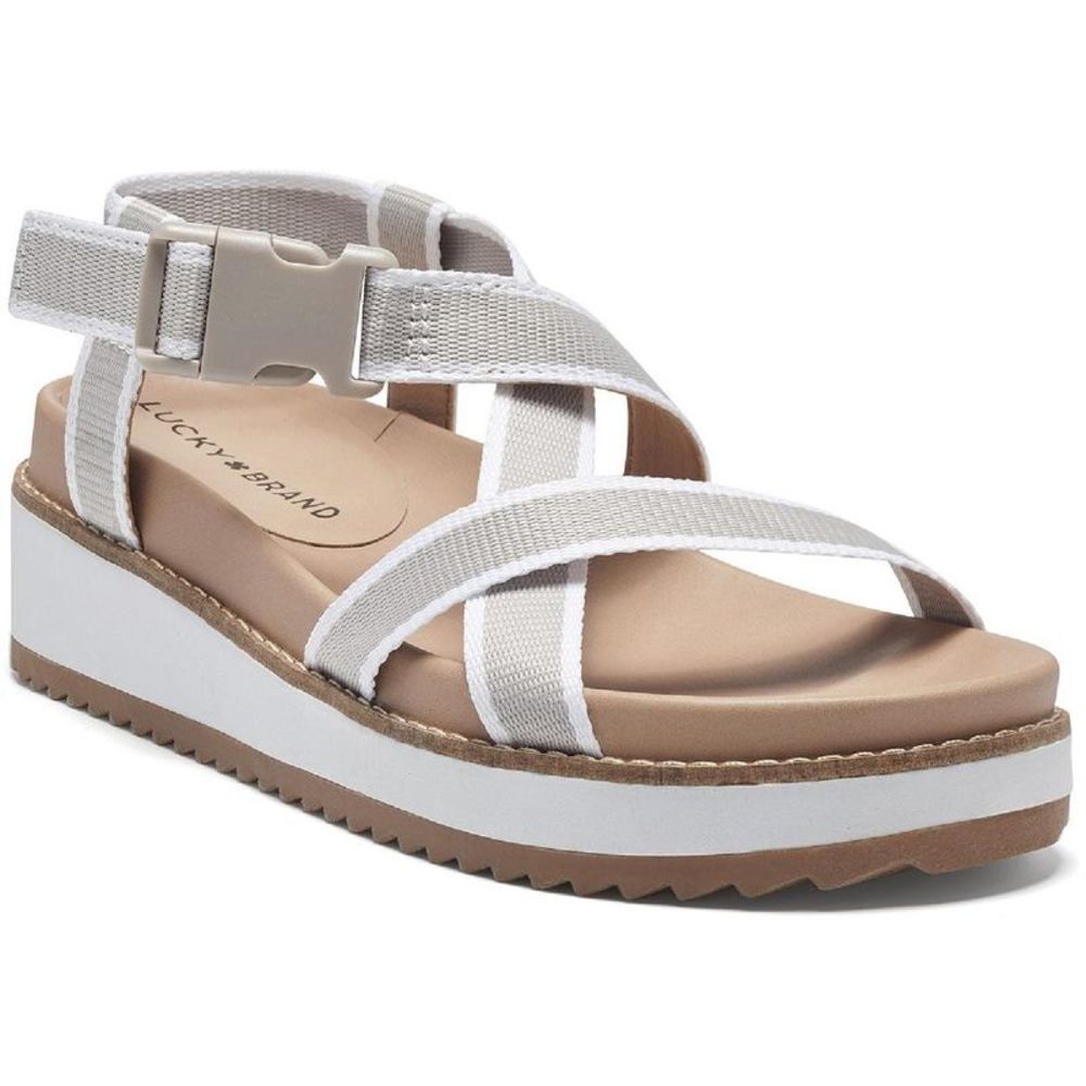 Lucky Brand Womens Imbae Taupe Peep Toe Casual Slingback Sandals Shoes NWT